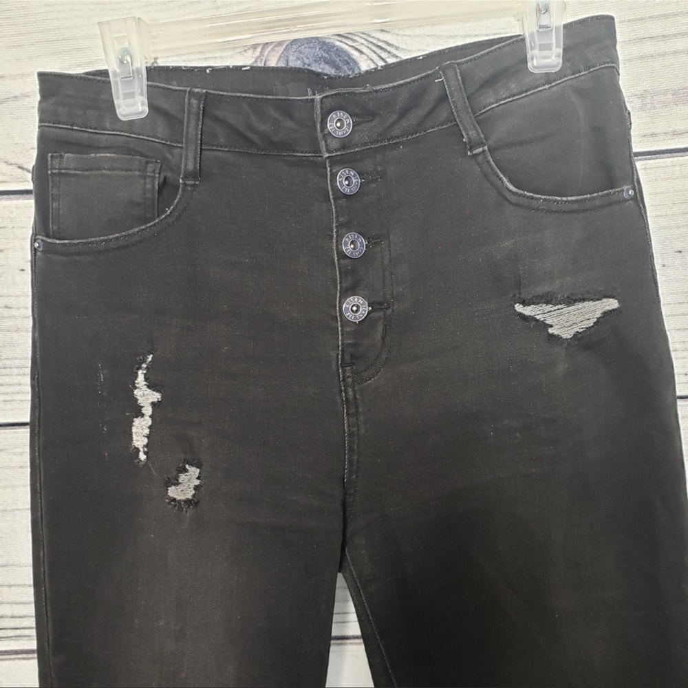 Risen black button fly raw hem distressed jeans size 31